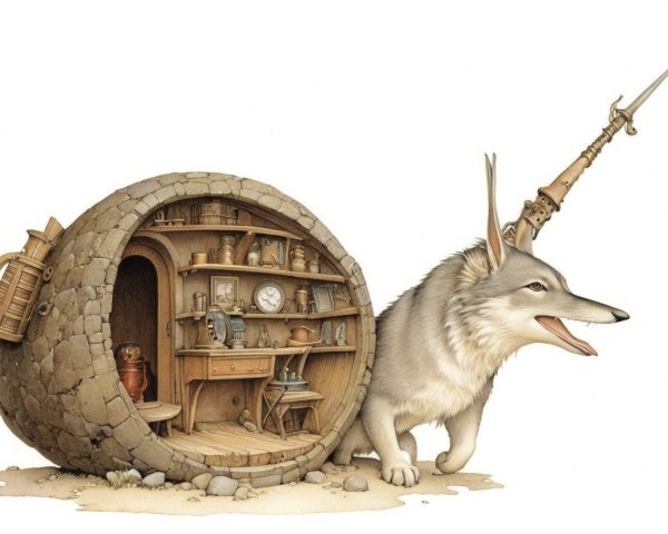 Whimsical Fox-Like Creature in Cozy Library Dwelling
