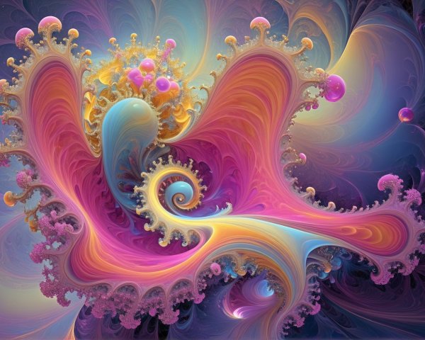 Vibrant Fractal Art with Light Blue Teardrop Center