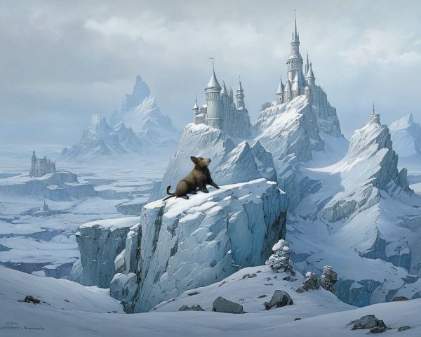 Majestic Frosty Landscape with Ice Formations and Castle