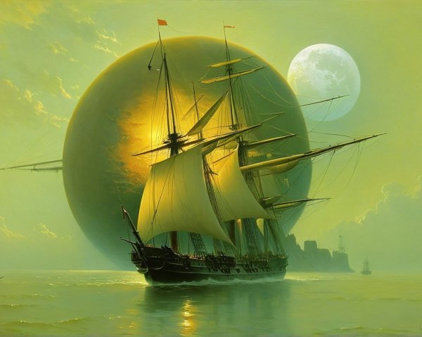 Majestic Sailing Ship on Tranquil Waters at Dusk