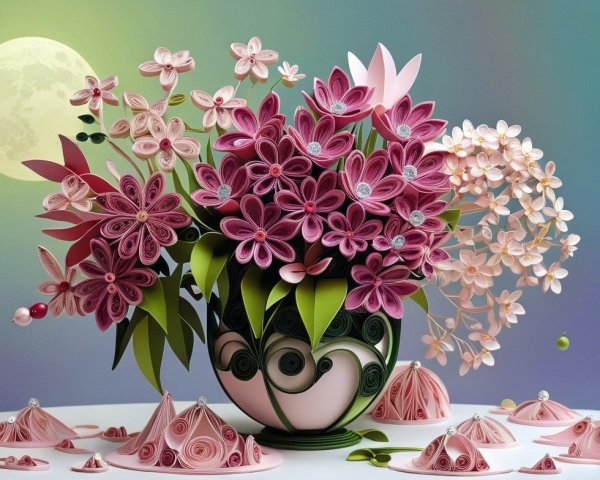 Vibrant Paper Quilling Flower Bouquet in Decorative Vase