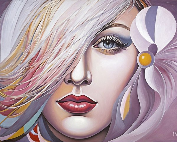 Stylized Portrait of Woman with Flower Accent