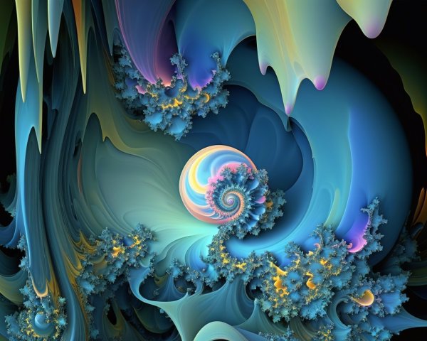 Vibrant Fractal Artwork with Spiraling Orb Design