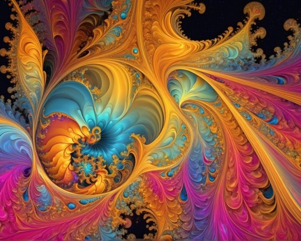 Colorful Fractal Abstraction with Spirals and Shapes