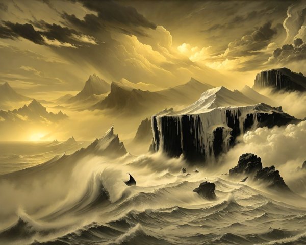 Dramatic Seascape with Cliffs and Majestic Mountains