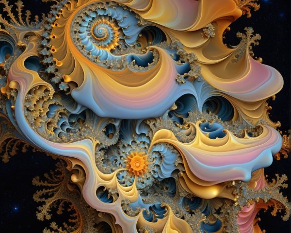 Fractal Design with Swirling Patterns in Pastel Colors