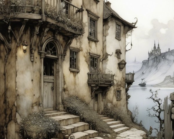 Charming Old-World Village with Castle and Waterway