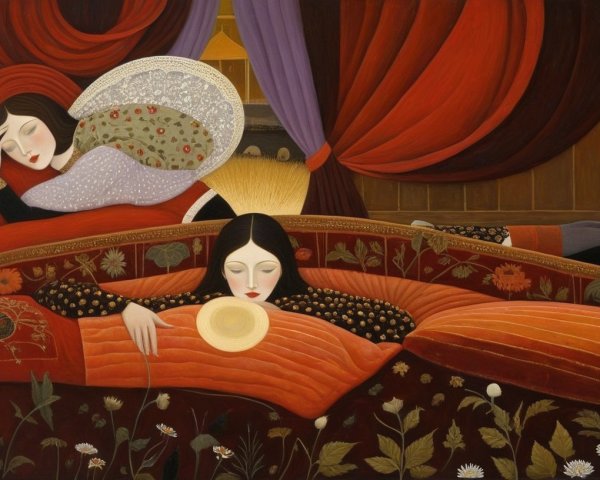 Intimate setting with two women and vibrant colors