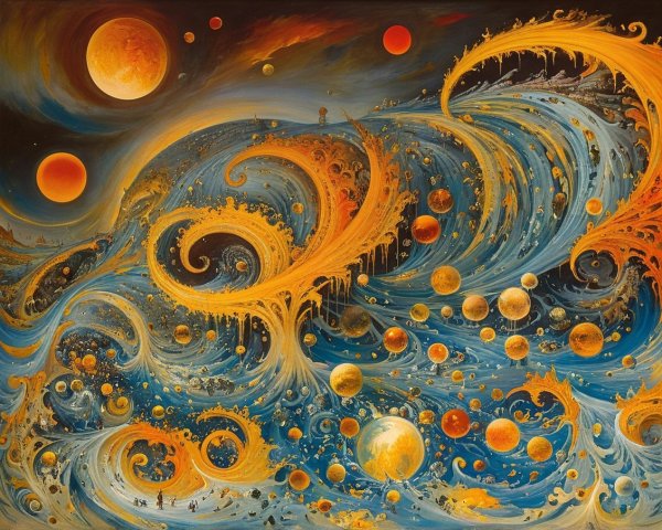 Vibrant Cosmic Scene with Blue and Orange Waves