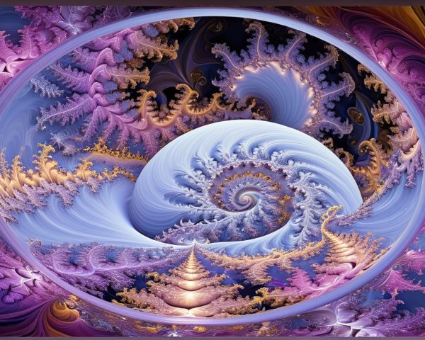Fractal Image with Spiral Design in Blue and Gold