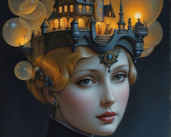 Surreal Portrait of Woman with Whimsical Crown