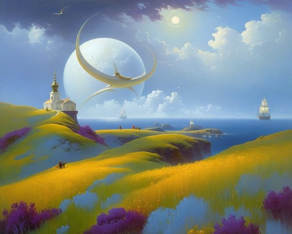 Serene Landscape with Vibrant Sky and Ocean View