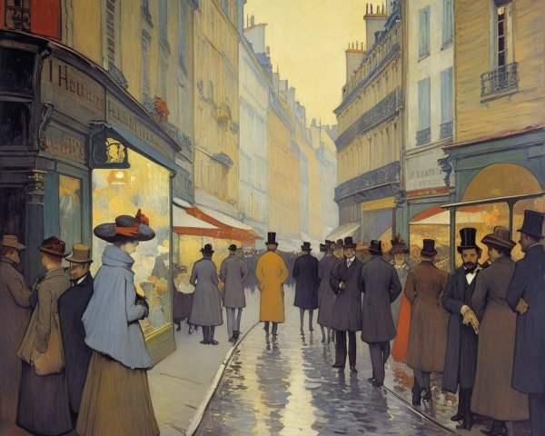 Bustling Parisian Street Scene from Late 19th Century