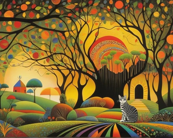 Vibrant Whimsical Landscape with Colorful Elements