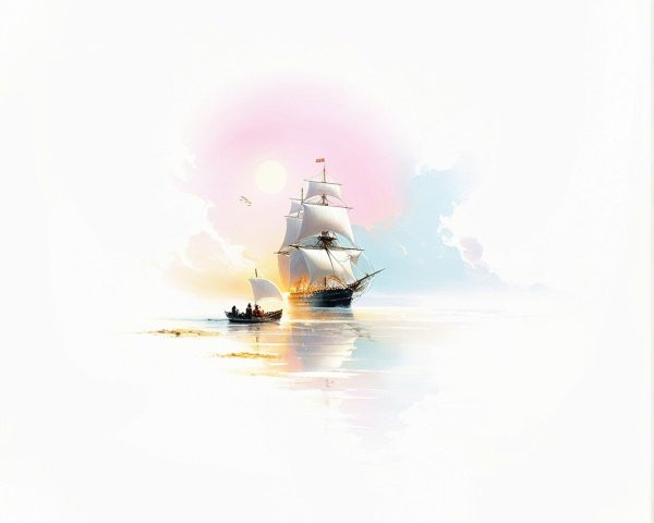 Majestic ship sailing on a serene pastel sea