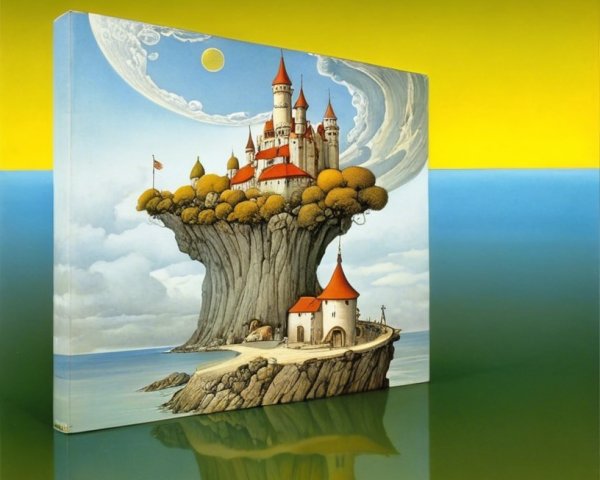 Whimsical Floating Island with Vibrant Castle and Trees