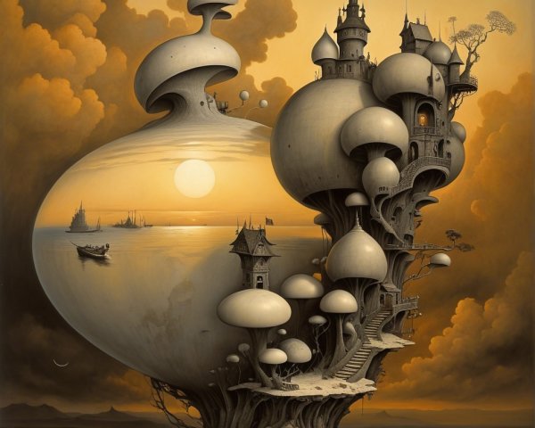 Surreal Mushroom-Shaped Structures and Whimsical Architecture