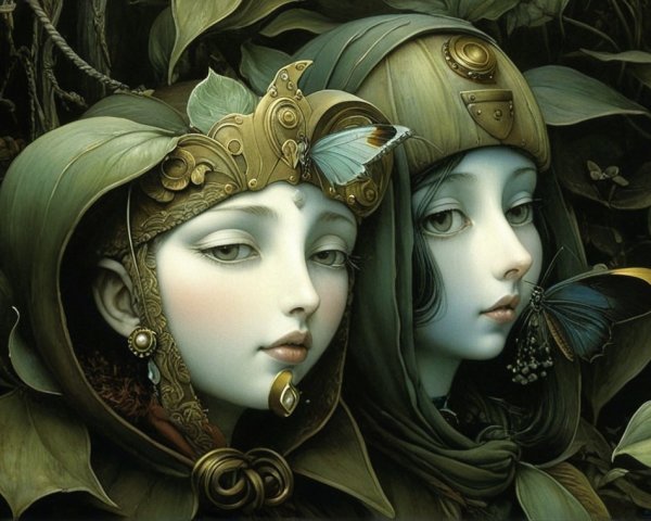 Ethereal Figures in Intricate Costumes Amid Nature