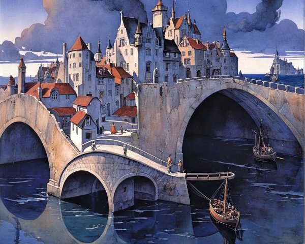 Charming Medieval Town with Stone Bridge and River