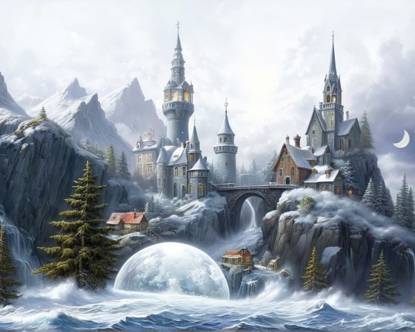 Majestic Castle in a Fantastical Winter Landscape