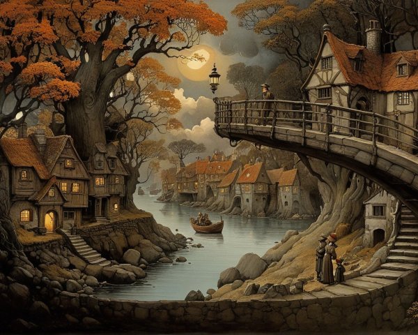Enchanted Landscape with Quaint Houses and River