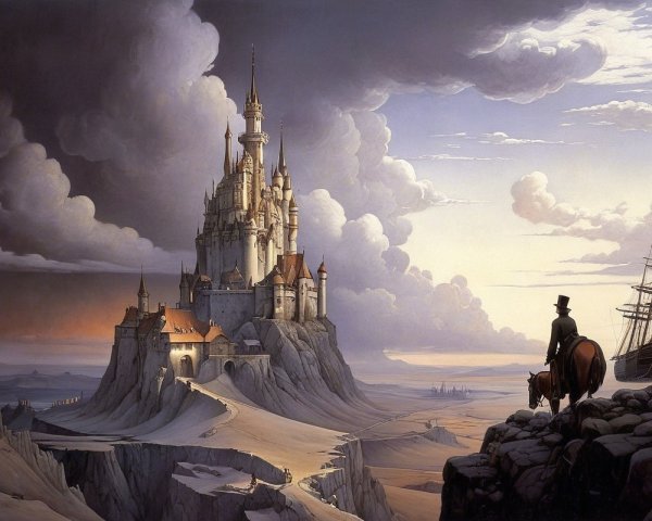 Castle on a Cliff with Dramatic Sky and Landscape