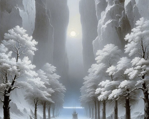 Serene Wintry Landscape with Cliffs and River