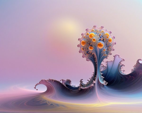 Surreal Abstract Landscape with Waves and Organic Shapes