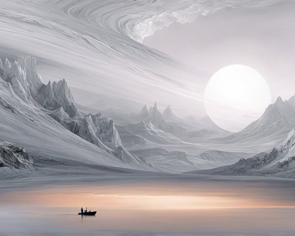 Monochromatic Landscape with Mountains and Calm Water