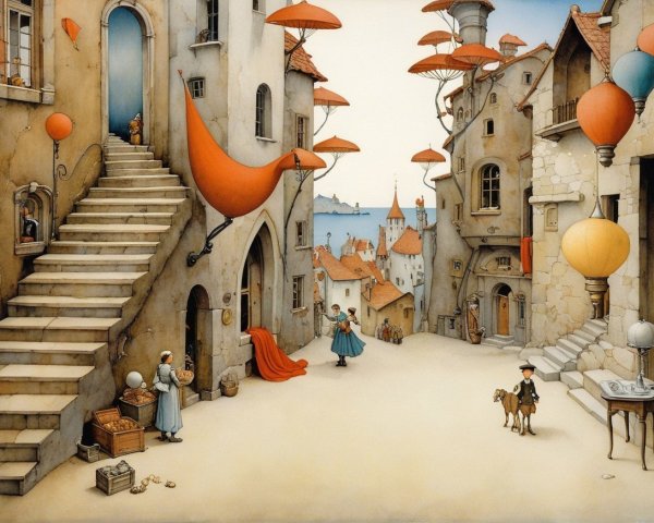 Whimsical Narrow Street with Colorful Decor and Buildings