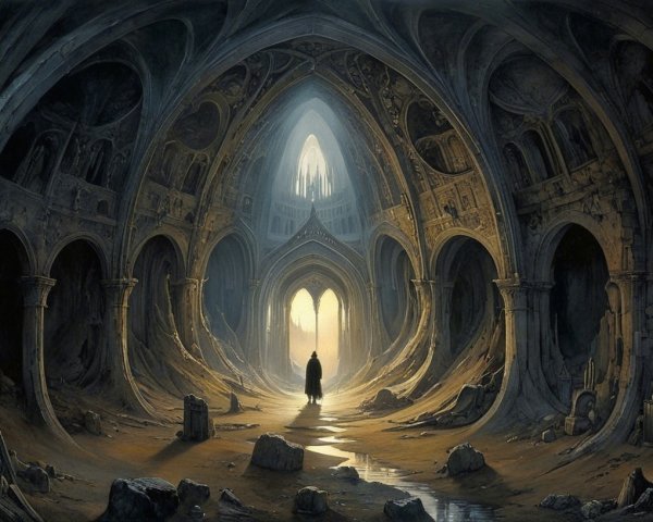 Ancient Cathedral with Soaring Arches and Light