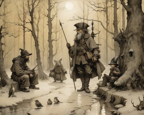 Fantastical Characters in a Mystical Forest Gathering