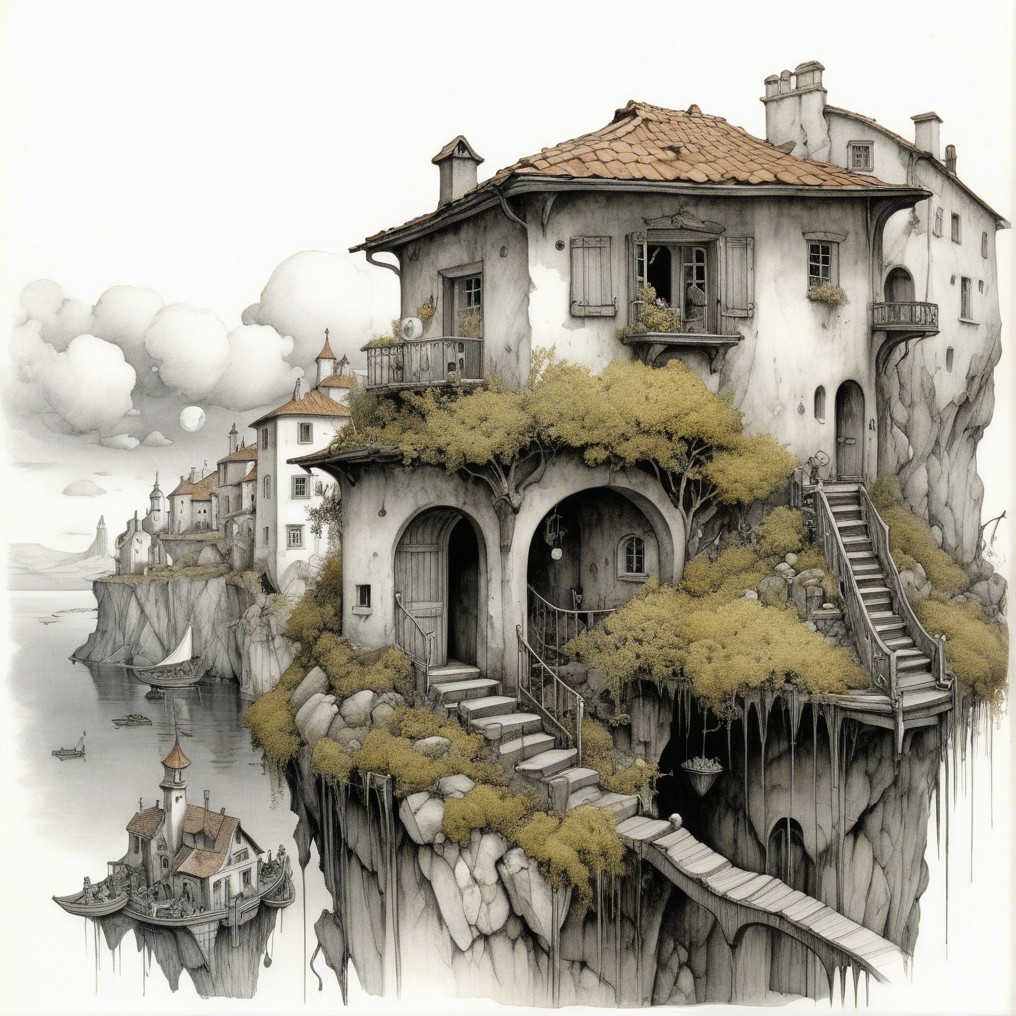 Whimsical Coastal Village with Unique Homes and Sea View