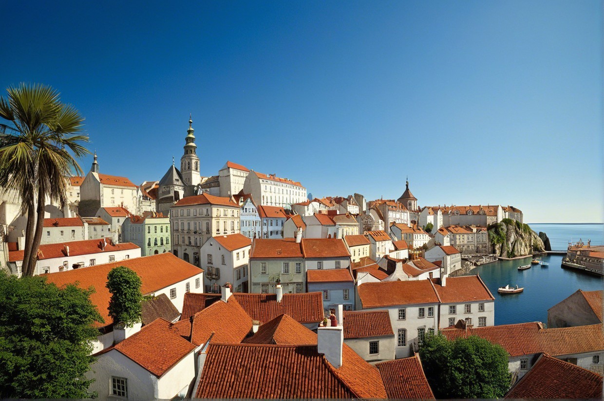 Charming Coastal Town with Colorful Buildings and Harbor