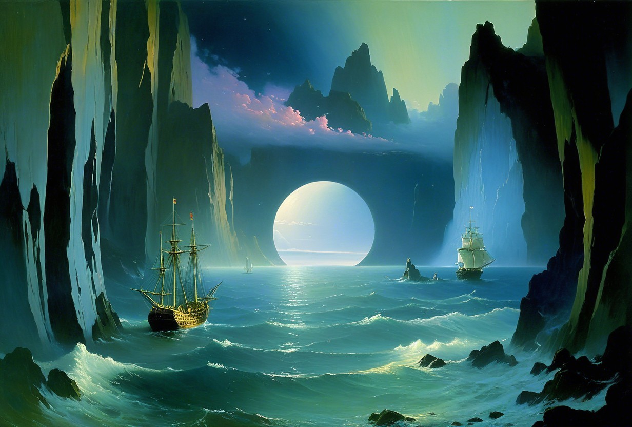 Serene Seascape with Sailing Ships at Dusk