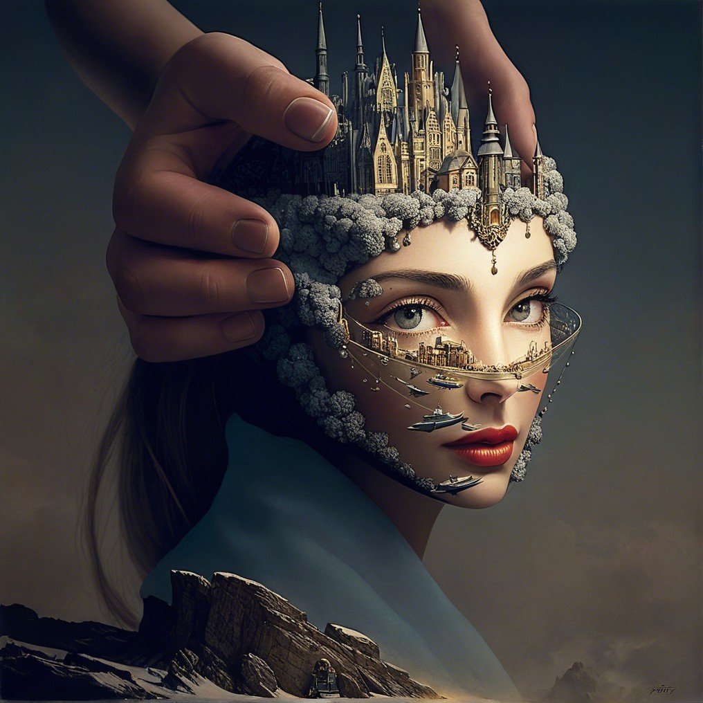 Surreal Portrait of a Woman with Emerging Castle