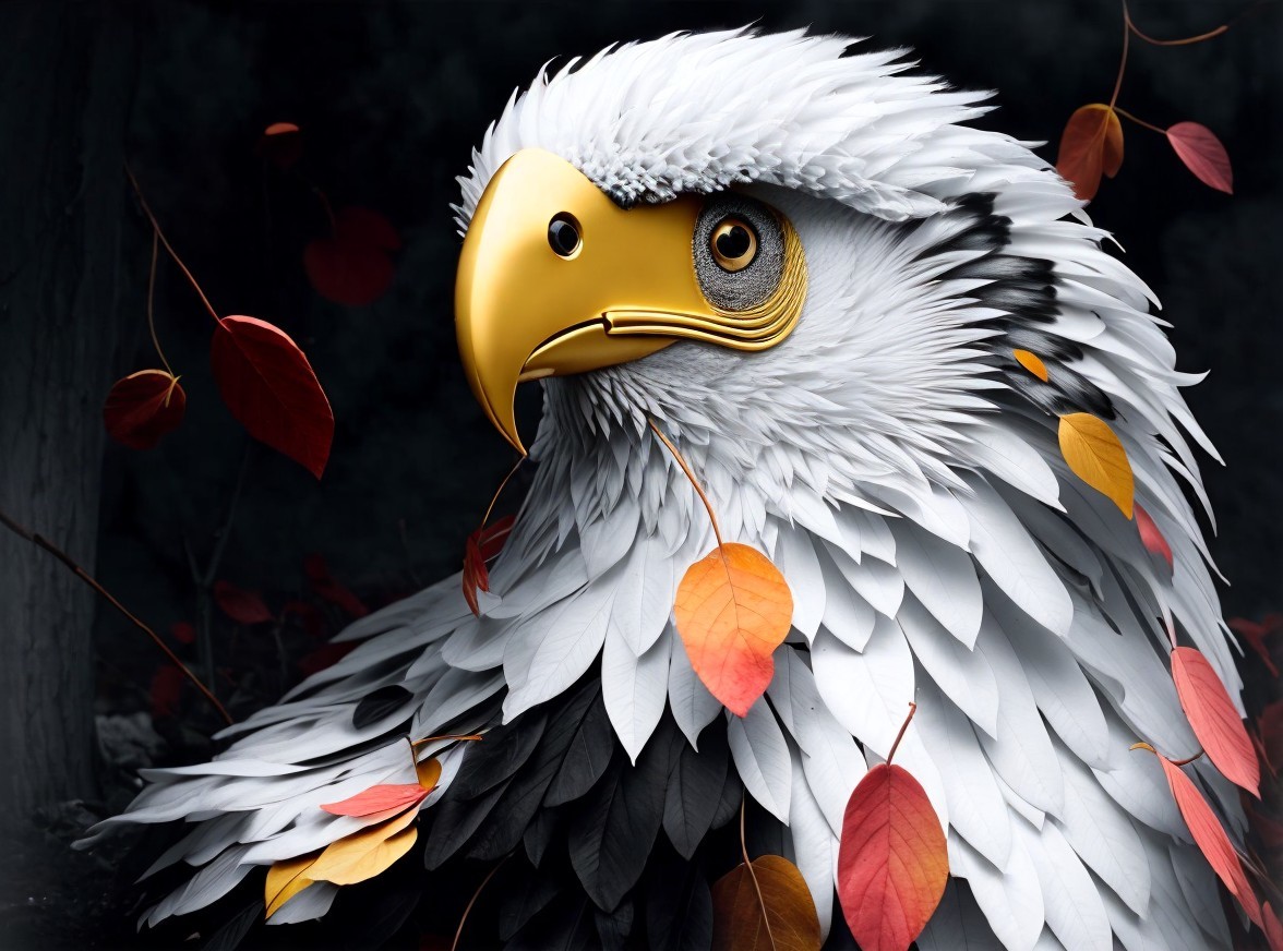Majestic eagle with detailed feathers and autumn leaves