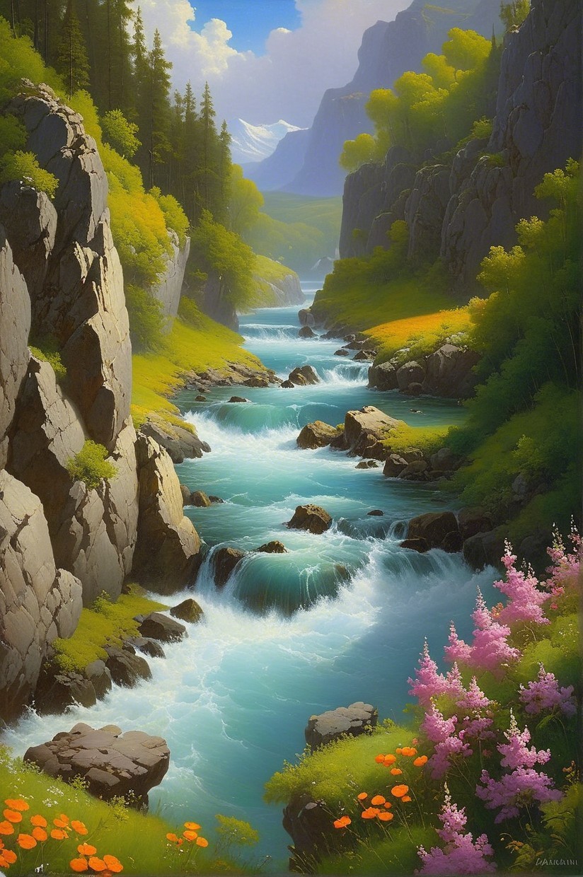 Tranquil Landscape with River and Majestic Cliffs