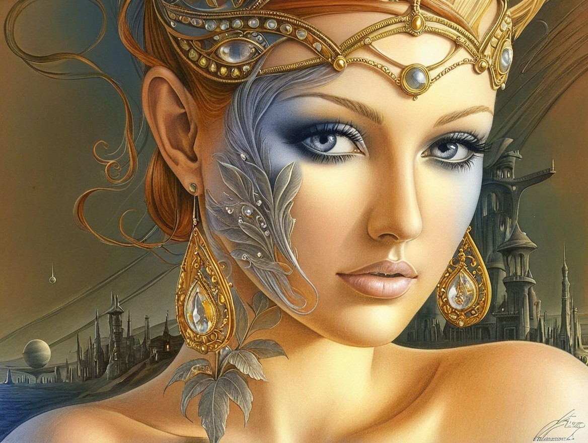 Close-Up of Female Figure with Intricate Face Designs