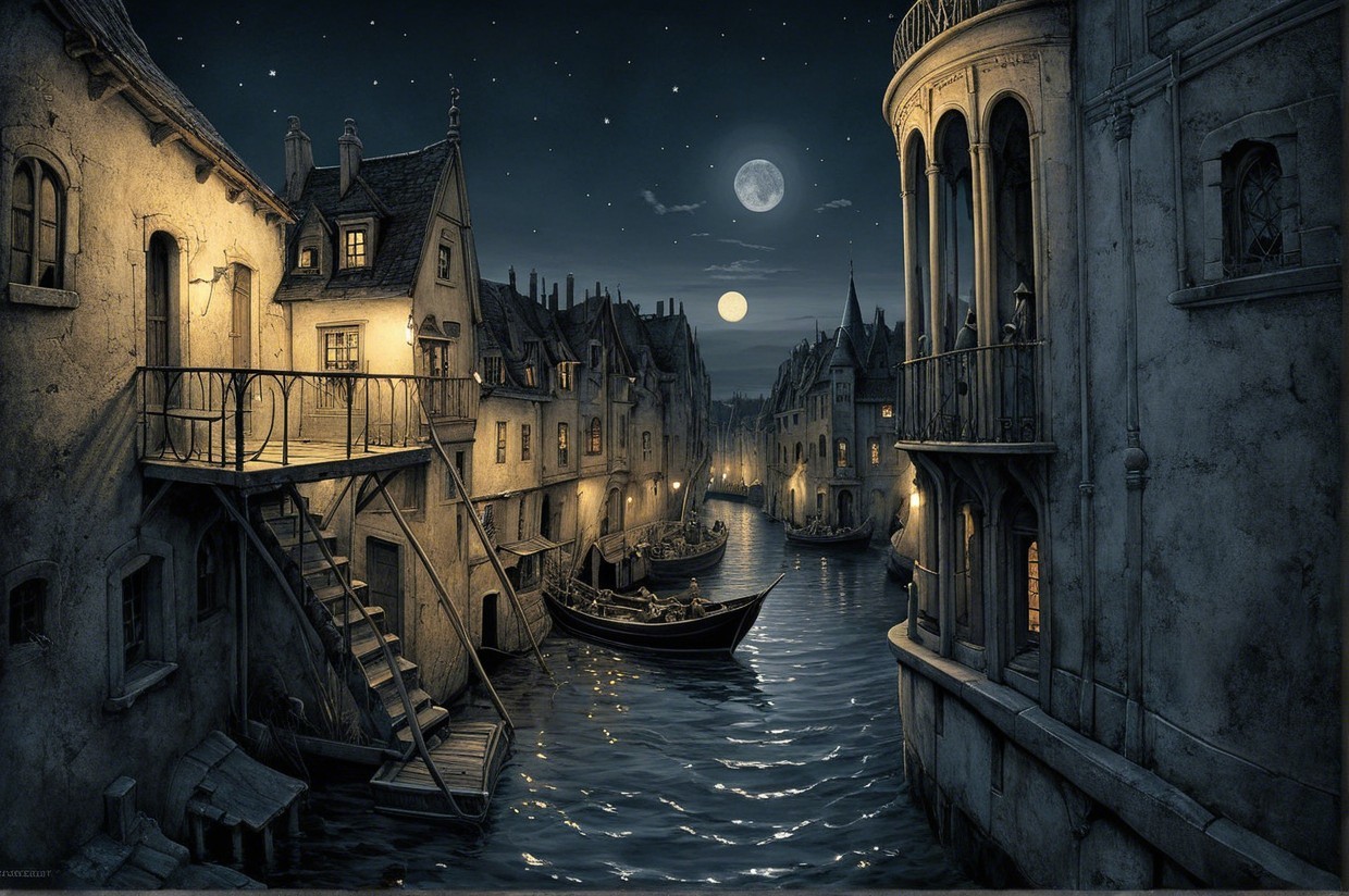 Moonlit Canal Serenity at Night