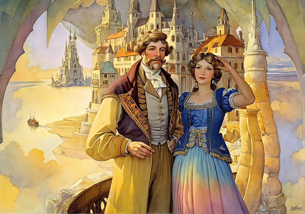 Romantic Couple in Fairy-Tale Castle Setting