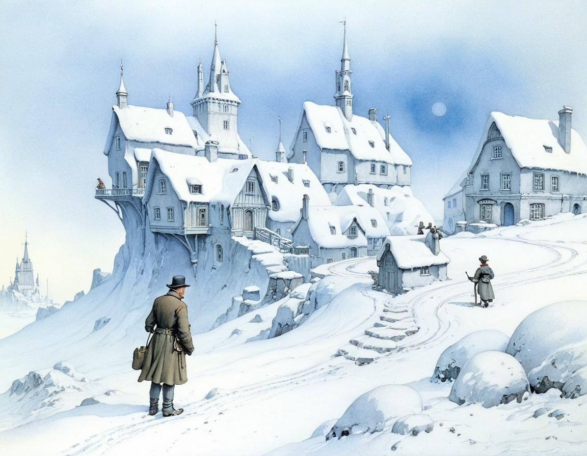 Serene Winter Landscape with Snow-Covered Houses