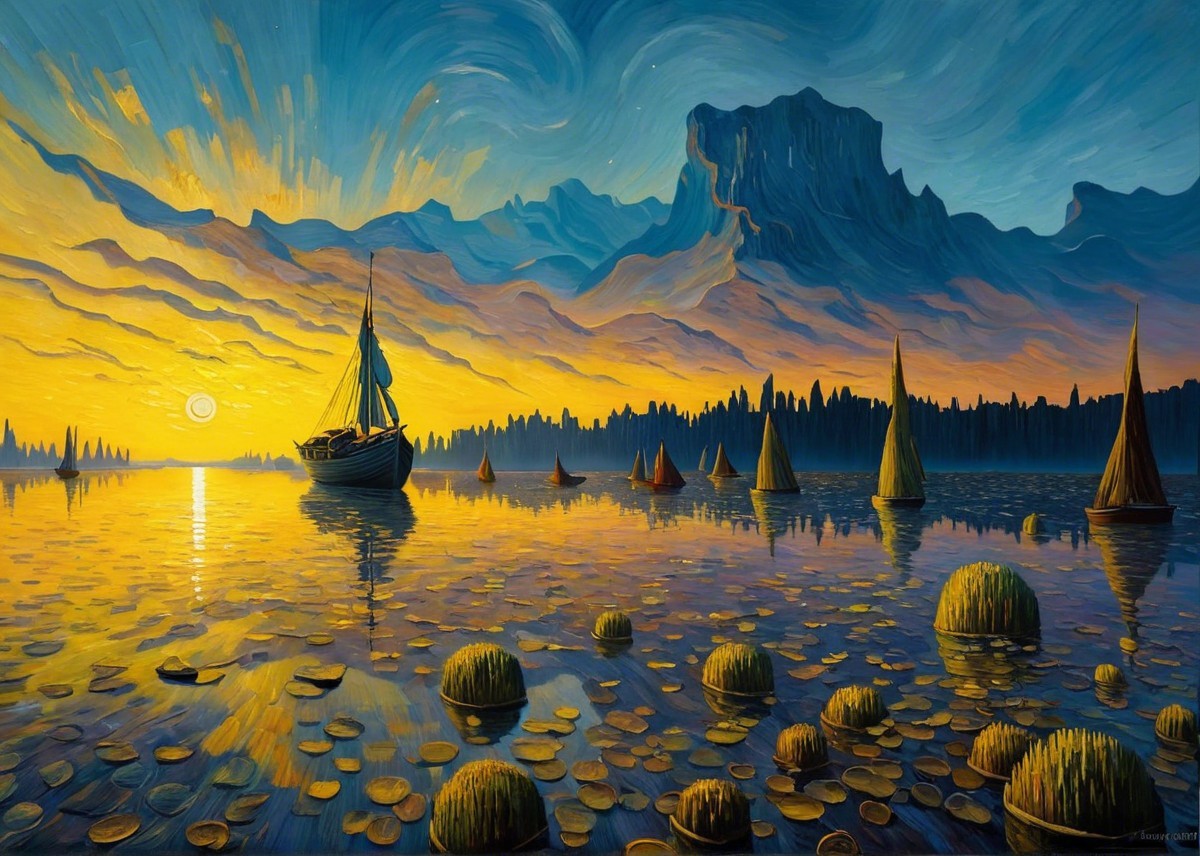 Tranquil Sunset Scene with Sailboat on Lake