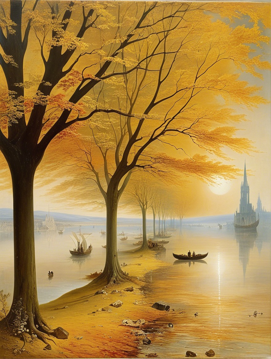 Serene Sunset Landscape with Trees and River