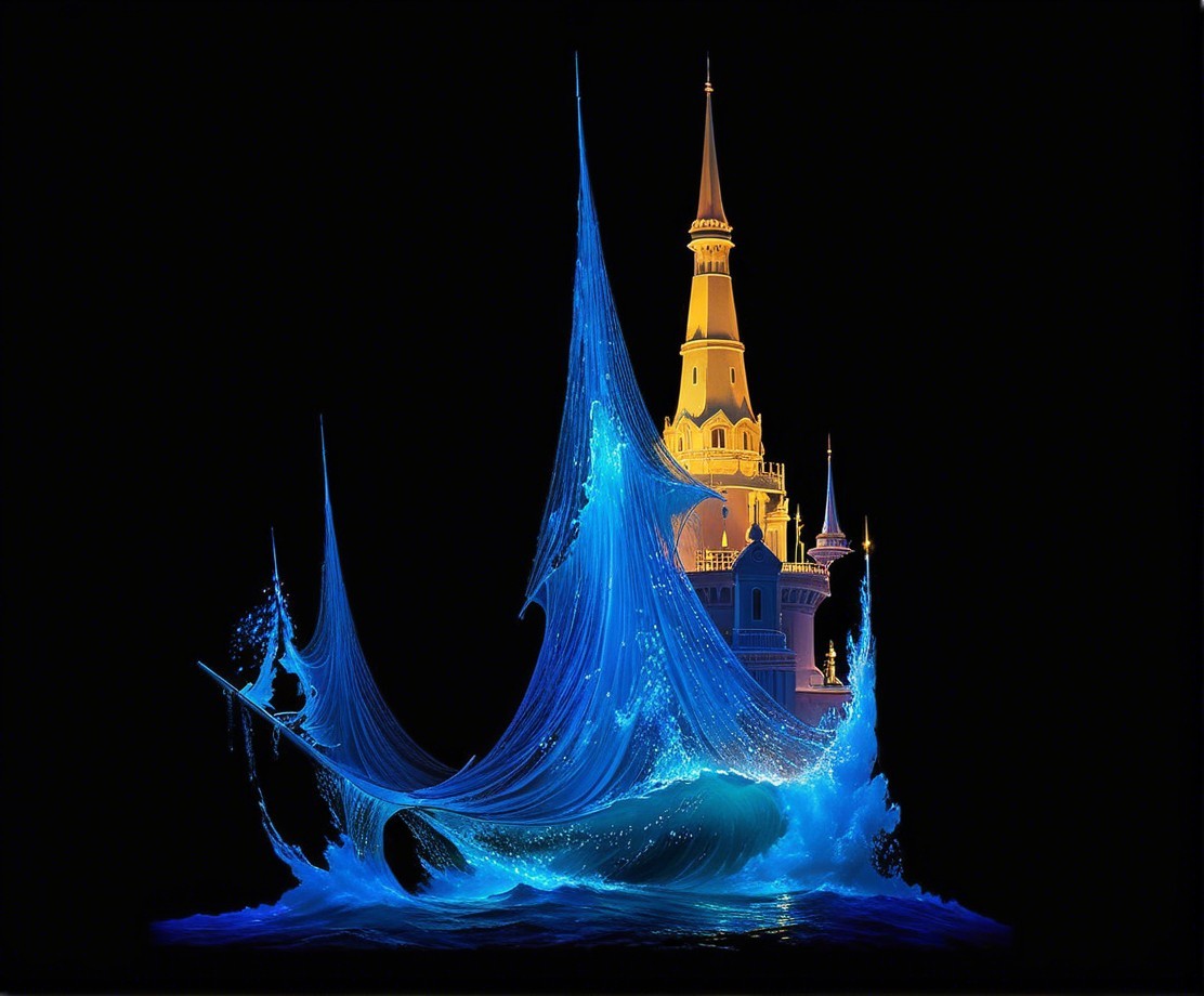 Castle Surrounded by Vibrant Waves and Golden Light