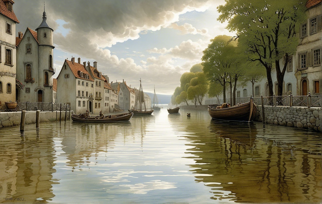 Serene canal scene with historical buildings and boats