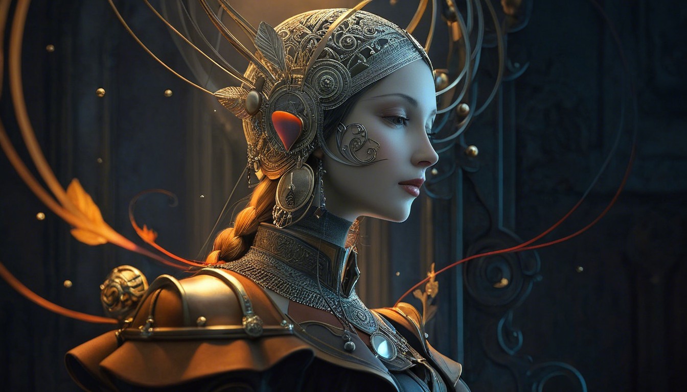 Serene Female Figure with Intricate Metallic Accessories