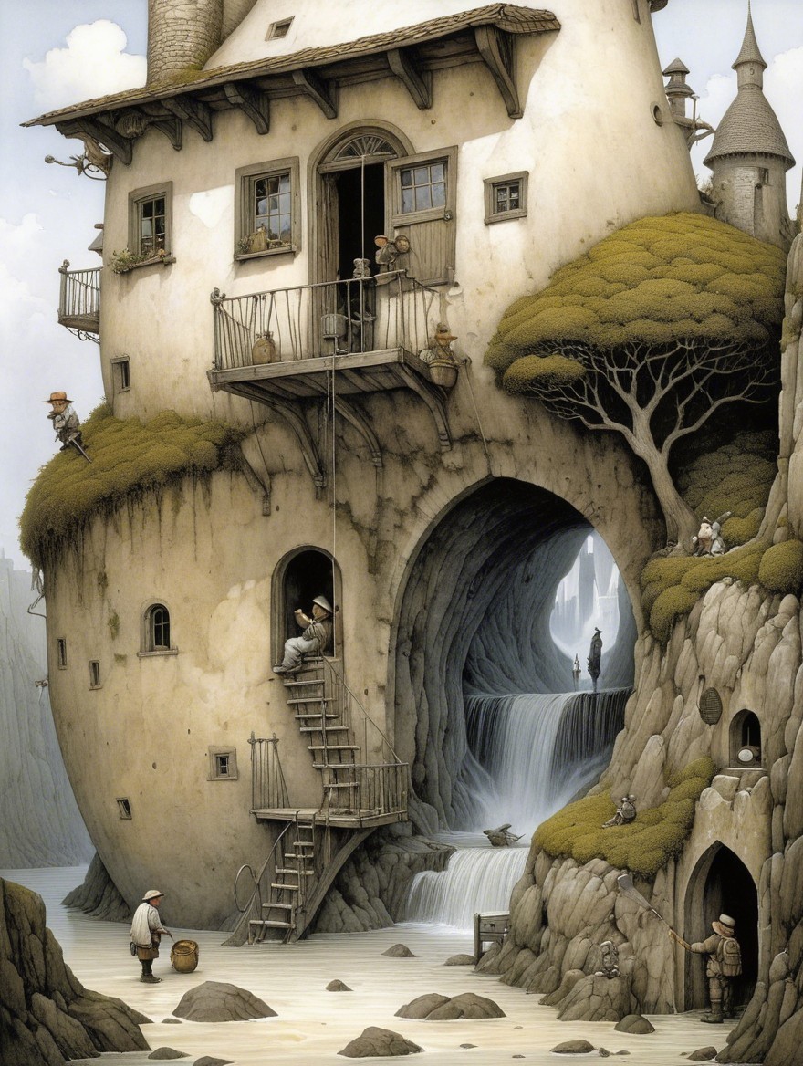 Whimsical House Built into Rocky Cliffside Landscape