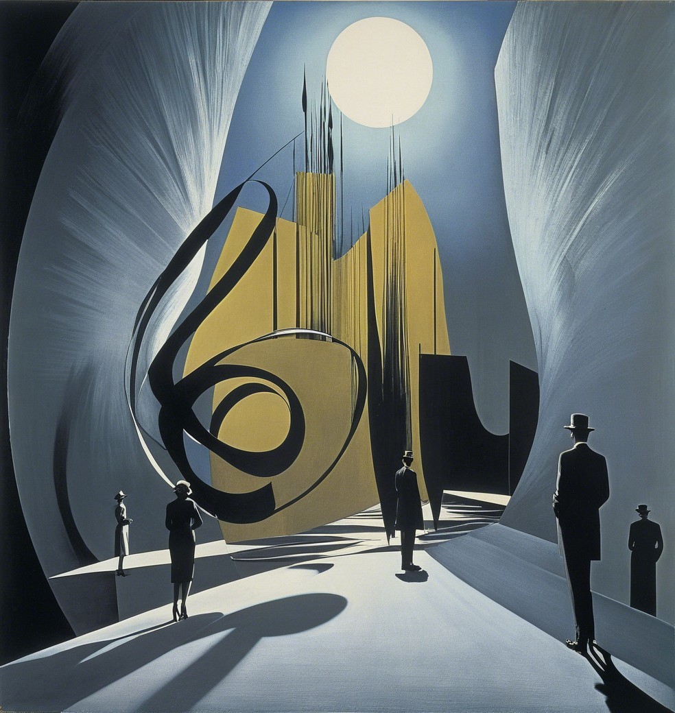 Surreal Landscape with Light, Shadow, and Abstract Structures