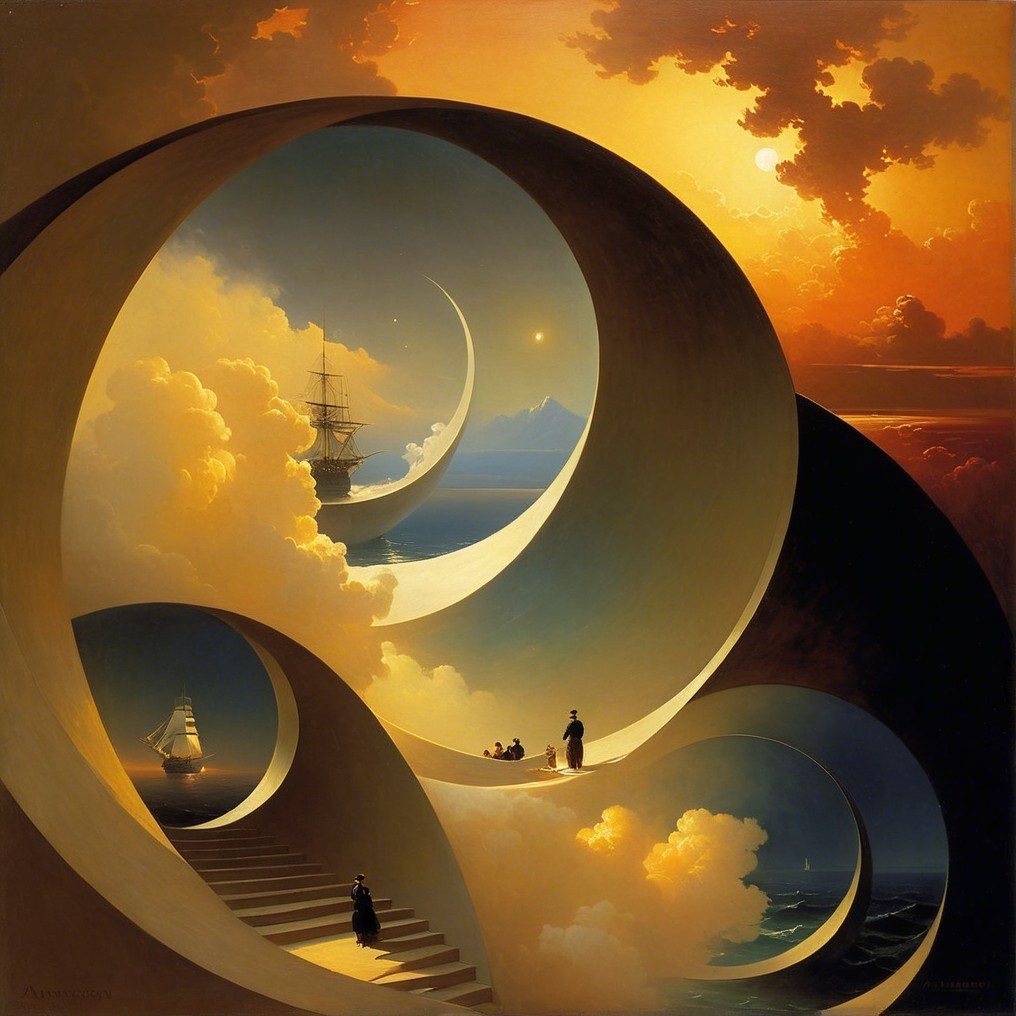 Surreal Landscape with Flowing Curves and Clouds